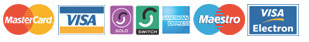 Image shows a list of credit and debit card logos including Mastercard, Visa, Switch, and Amex
